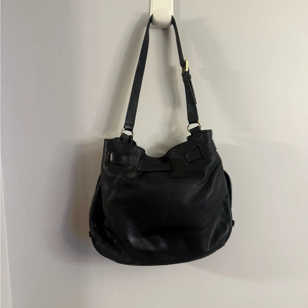 Michael Kors Black Leather Hobo Shoulder Bag | Gold Hardware | MK Logo